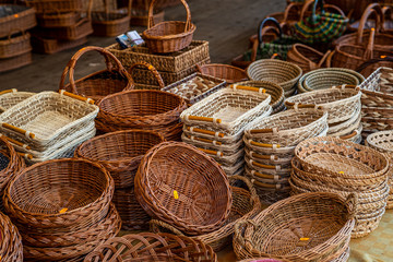 Shop sells wicker baskets on the street - Baskets merchant Dealer