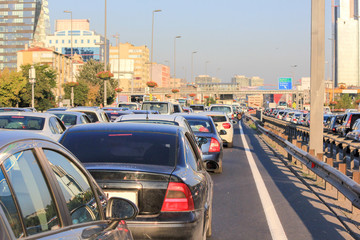 Traffic at sunset in Istanbul, Turkey