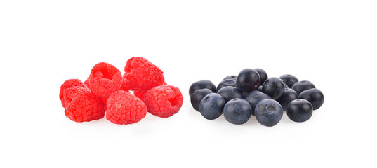 rasberry and blueberry on white background
