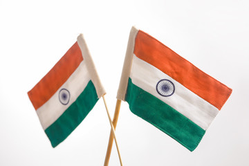 Indian tricolor flag over white background
