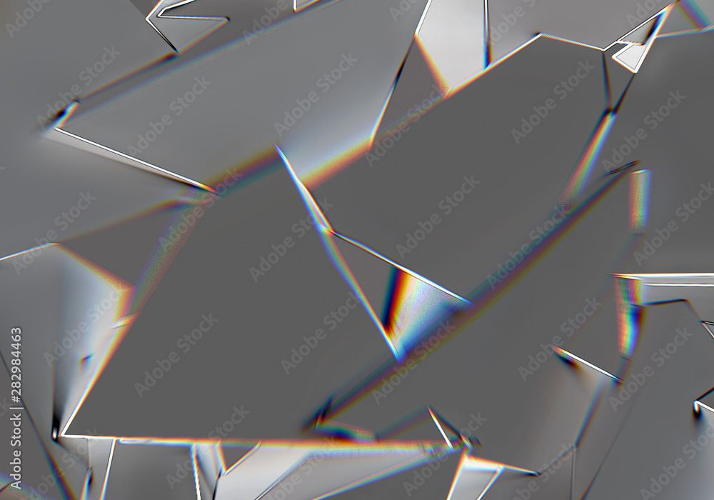 Poster abstract background with 3d shapes and prism color shift