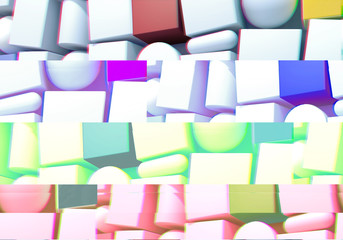 Abstract background with 3d figures and glitch effect