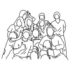 eight people playing bowling together vector illustration sketch doodle hand drawn with black lines isolated on white background