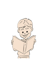 boy with book mono color with outline