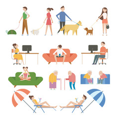 Characters of various lifestyles. flat design style minimal vector illustration.