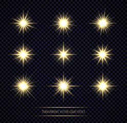 Light flare effects collection isolated on transparent background.