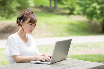 Fototapeta premium 新緑の中の女性