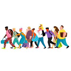 a group of people with suitcases and bags. vector image of people in the queue