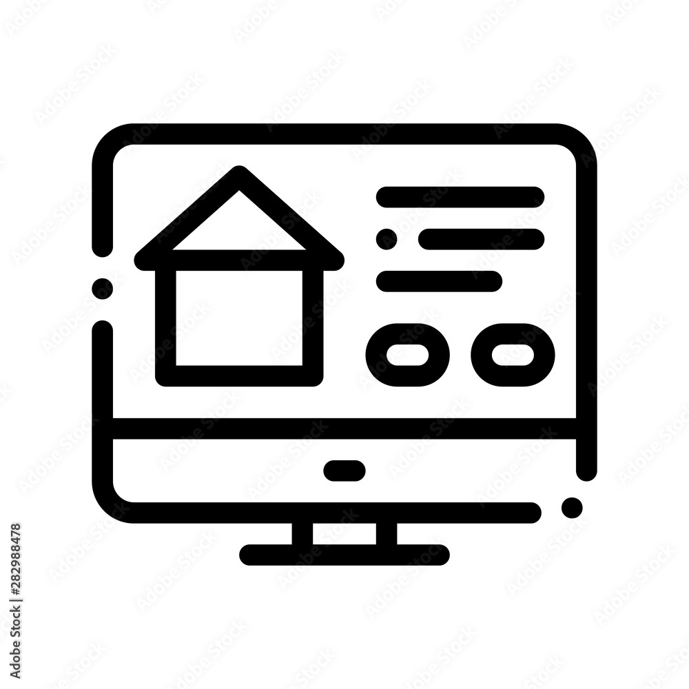 Aufkleber web site for search estate vector thin line icon. house on web site computer monitor linear pictogra