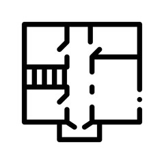 House Apartment Planning Vector Thin Line Icon. Planning Project Premise Room Linear Pictogram. Mortgage On Real Estate, Rent, Buy Or Sale Building Garage Contour Monochrome Illustration