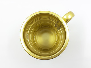 Golden Mug for Coffee or Tea Drink and Beverages in White Isolated Background