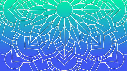Circular pattern in form of mandala with lotus flower for Henna, Mehndi, tattoo, decoration. Decorative ornament in ethnic oriental style. Coloring book page. Isolated Blue and Green background.