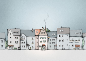 H&auml;userzeile, Stra&szlig;enansicht in der Stadt