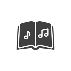 Musical notes book vector icon. filled flat sign for mobile concept and web design. Music book glyph icon. Symbol, logo illustration. Vector graphics