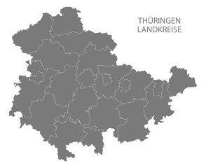 Modern Map - Thuringia map of Germany with counties gray
