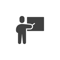 Teacher and whiteboard vector icon. filled flat sign for mobile concept and web design. Teaching teacher glyph icon. Symbol, logo illustration. Vector graphics