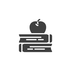 Books and apple vector icon. filled flat sign for mobile concept and web design. Apple on a books glyph icon. Education symbol, logo illustration. Vector graphics