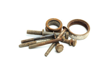 Screw  nuts, rivets isolated on white.