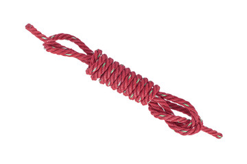 red bundle nylon rope isolated on white background with clipping path