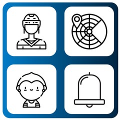 Set of action icons such as Hockey player, Radar, Soccer player, Bell , action