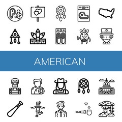 Set of american icons such as Steak, Dreamcatcher, Sign, Native american, Pancake, Wrestler, United states of america, Uncle sam, Soldier, Baseball bat, Footballer , american