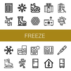 Set of freeze icons such as Chamber, Breakdance, Snowflake, Ice skate, Freezer, Temperature, Cool, Ice skating, Refrigerator, Thermometer, Fridge , freeze