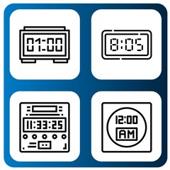 Set of clock face icons such as Digital clock , clock face