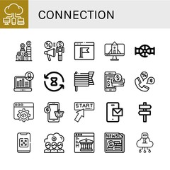 Set of connection icons such as Cloud, City, Share, Browser, Website, Valve, Demographic, Processing time, Pride, Smartphone payment, Phone, Web development, Mobile , connection