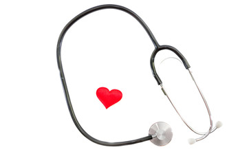 medical stethoscope and red heart isolated on white background