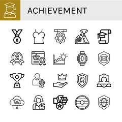 Set of achievement icons such as Graduate, Medal, Top, Success, Graduation, Silver medal, Reward, Achievement, Kneepad, Shield, Trophy, Premium, Badge, Mortarboard , achievement