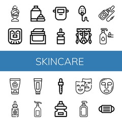 Set of skincare icons such as Facial mask, Mask, Shaving cream, Face cream, Dropper, Serum, Lotion, Masks , skincare