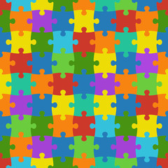 Colorful jigsaw puzzle seamless pattern. Texture mosaic background.