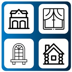 Set of exterior icons such as Fire station, Window, Wooden house , exterior