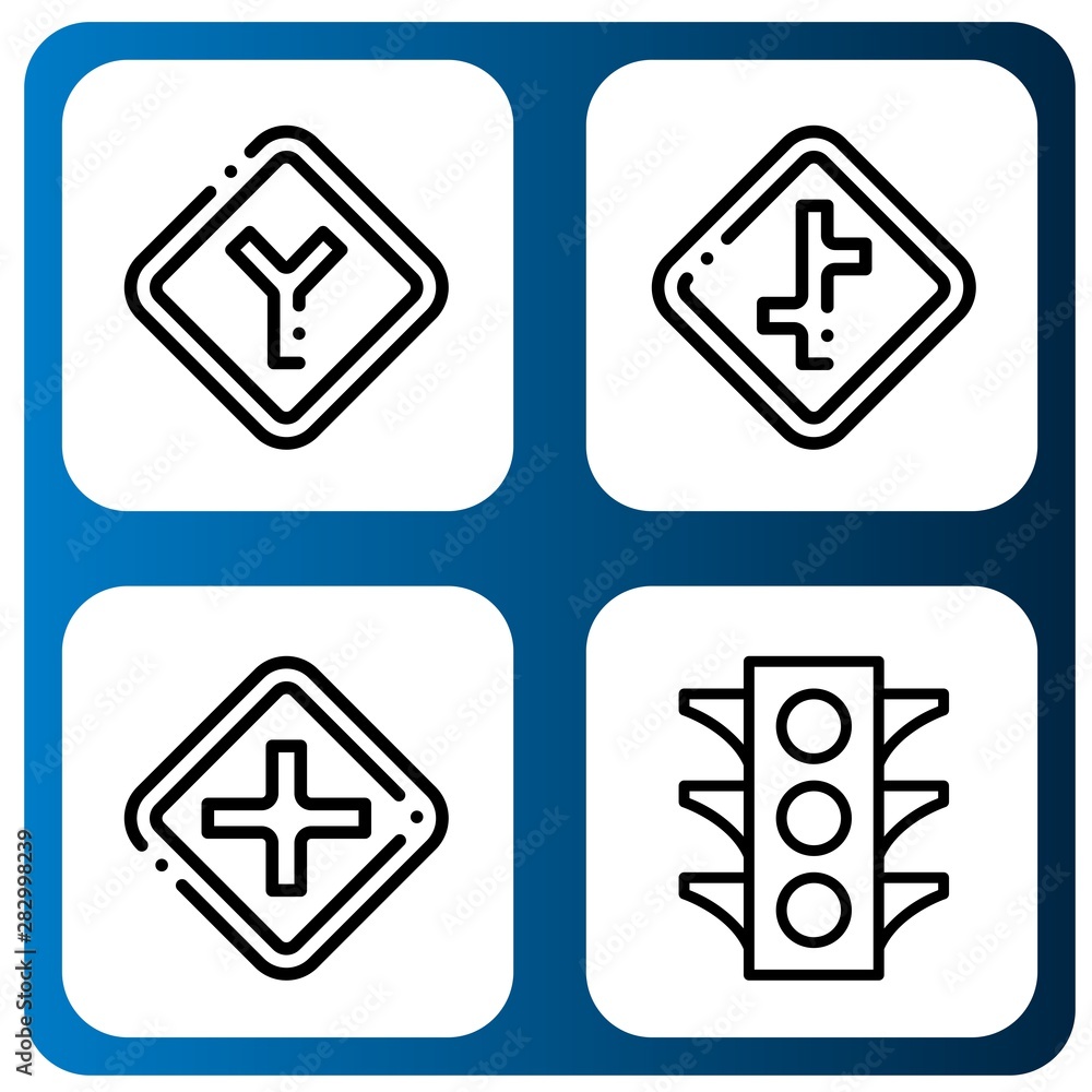 Poster set of intersection icons such as junction, crossroads, intersection, traffic light , intersection