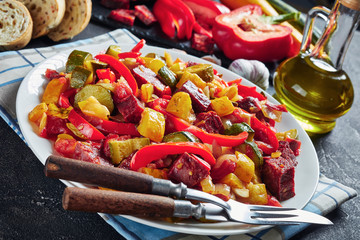 tasty Pisto manchego on a white plate