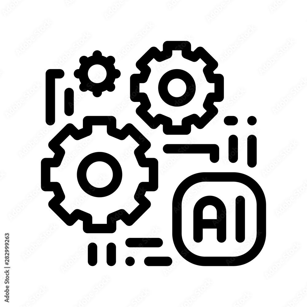 Poster artificial intelligence ai chip vector sign icon thin line. artificial intelligence gear wheels and 
