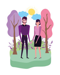 Couple of woman and man cartoon design