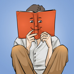 happy boy is reading a book