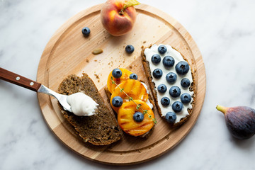  Bruschetta with berries Board Healthy breakfast Vegetarian food