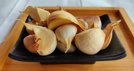 Garlic cloves close up on the table