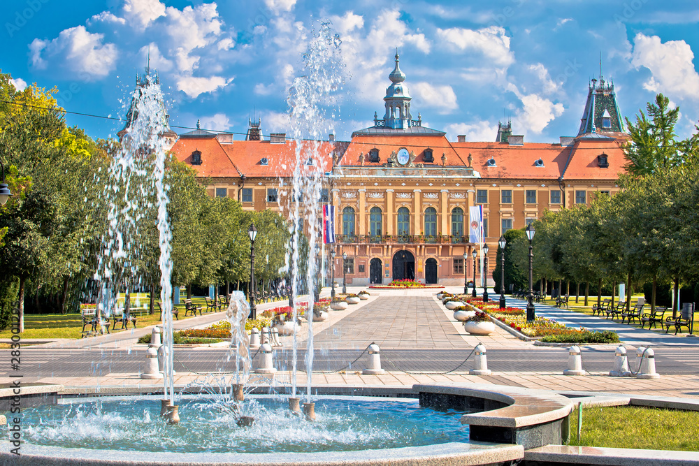 Sticker Sombor fountain square and city hall view