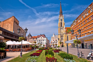 Novi Sad square and architecture street view, - obrazy, fototapety, plakaty