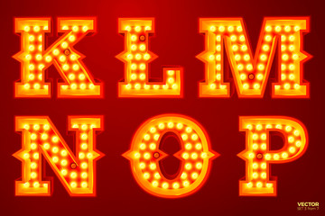 Vector realistic glowing letters with lamps, for circus, movie etc. signs. U, V, W, X, Y, Z letters include (search other in portfolio). - obrazy, fototapety, plakaty