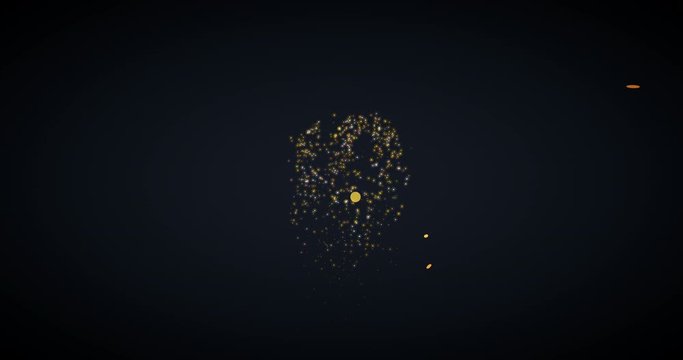 10 years anniversary motion graphic 4K footage with golden color particles and number. Background with alpha channel