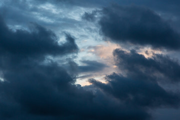 Fototapeta na wymiar Stormy sky. Dark clouds before a thunderstorm in the sky. Natural background. F