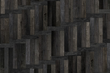 Wood texture for background. Dark parquet floor with geometric pattern. Panel of planks for wall decoration.