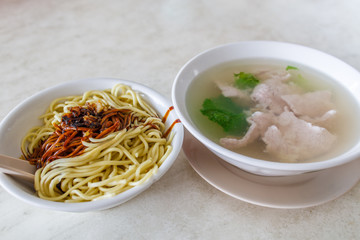 Chinese Style Noodle with Bowl of Pork Soup