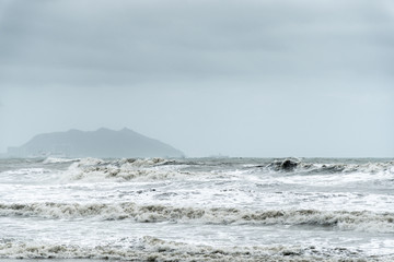 close up of dark waves in the bad weather, nature background