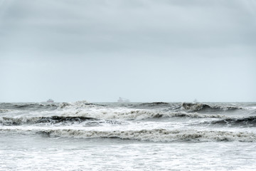close up of dark waves in the bad weather, nature background