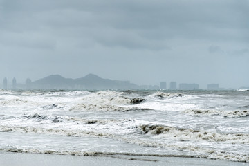close up of dark waves in the bad weather, nature background